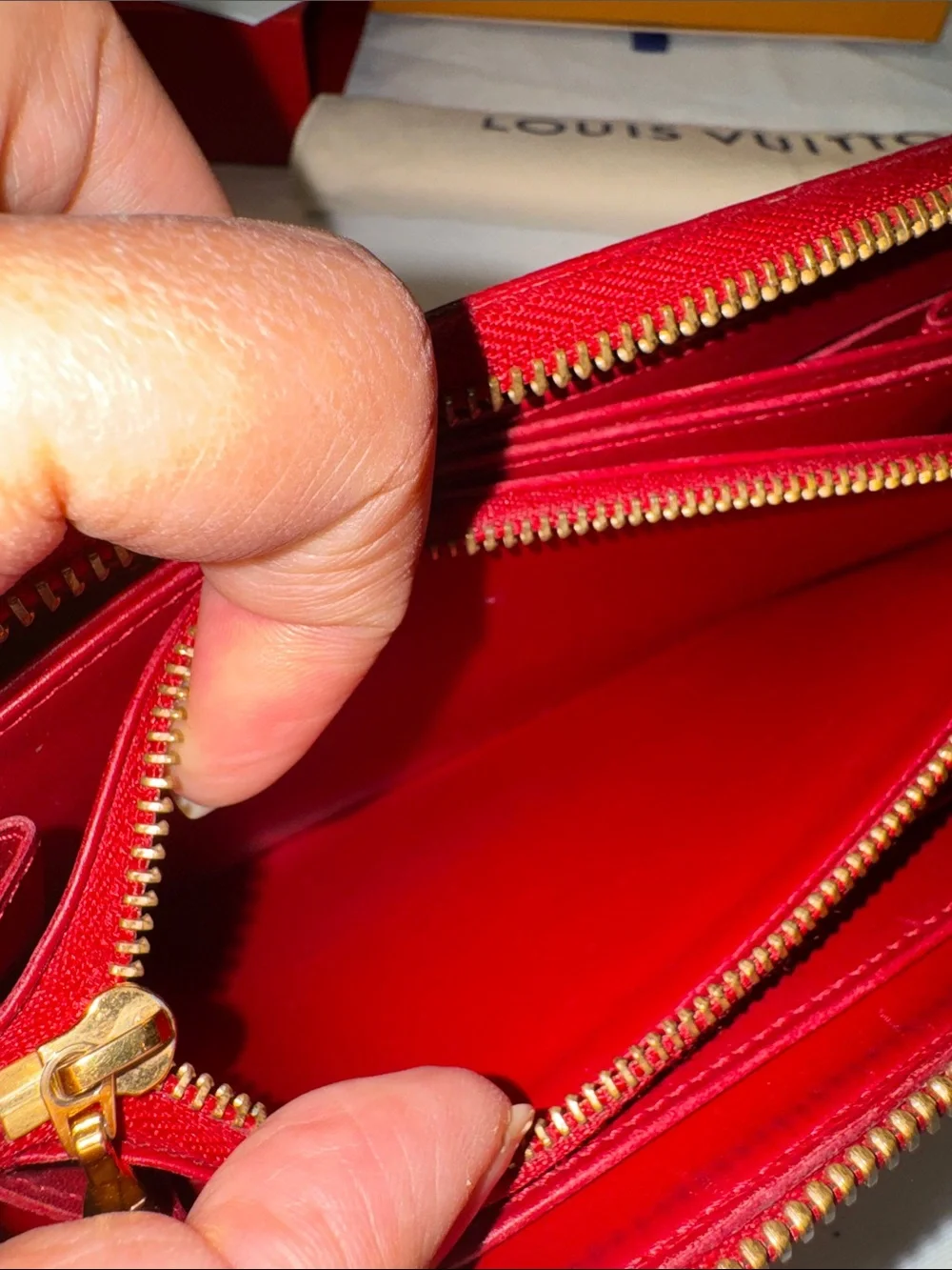 Authentic Louis Vuitton Vernis Zip-Around Wallet in Deep Red